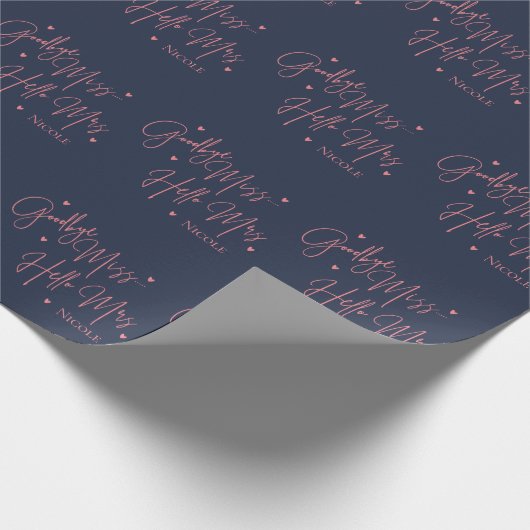 Elegant Goodbye Miss Hallo Mrs. Navy Brautparty Geschenkpapier (Ecke)