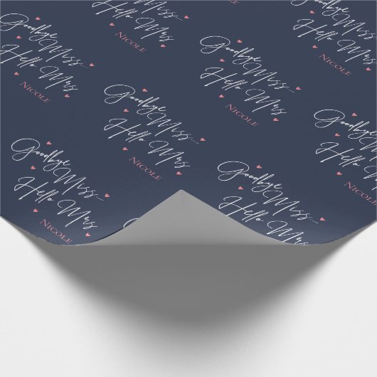 Elegant Goodbye Miss Hallo Mrs. Navy Brautparty Geschenkpapier (Ecke)