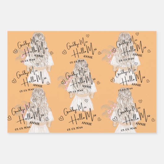 Elegant Goodbye Miss Hello Mrs. Brautparty Geschenkpapier Set (Vorderseite 3)