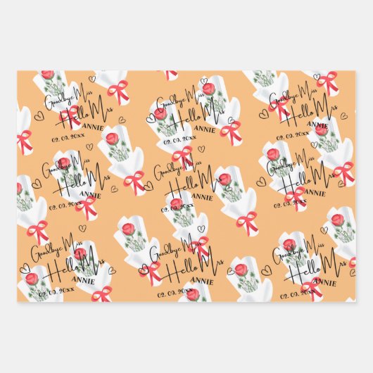 Elegant Goodbye Miss Hello Mrs. Brautparty Geschenkpapier Set (Vorderseite 2)