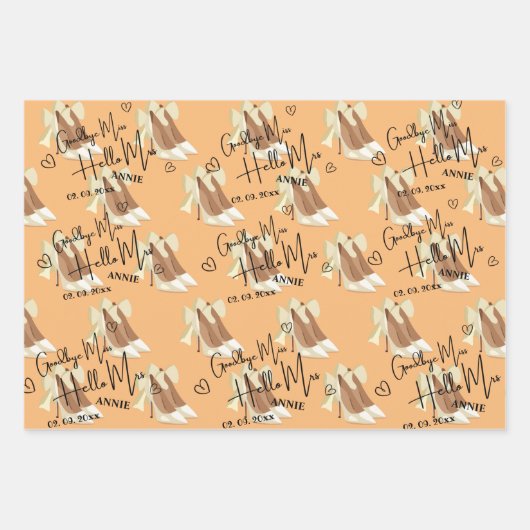 Elegant Goodbye Miss Hello Mrs. Brautparty Geschenkpapier Set (Vorderseite)