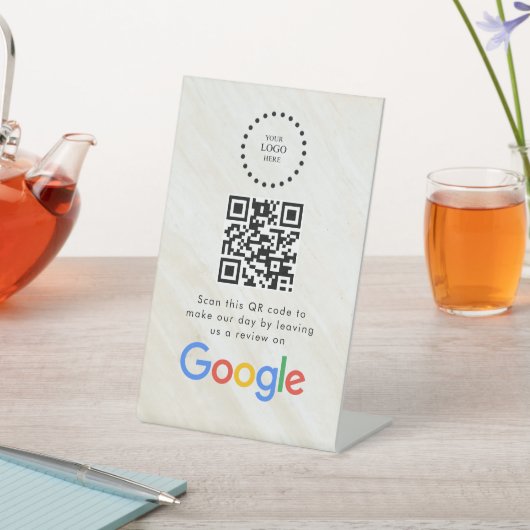 Elegant Google reviews qr code tabletop sign Sockelschild (In SItu)