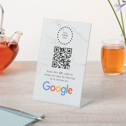 Elegant Google reviews qr code tabletop sign Sockelschild (In SItu)