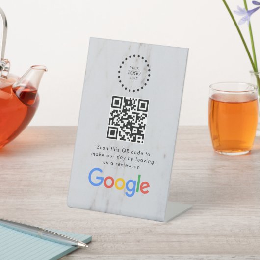 Elegant Google reviews qr code tabletop sign Sockelschild (In SItu)