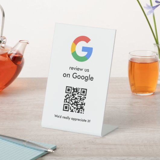 Elegant Google reviews qr code tabletop sign Sockelschild (In SItu)