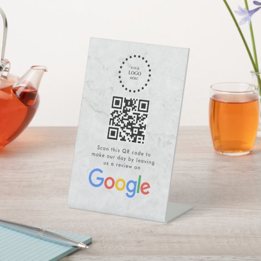Elegant Google reviews qr code tabletop sign Sockelschild (In SItu)