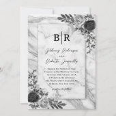 Elegant Goth Black Floral Wedding Einladung (Vorderseite)