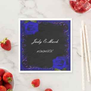 Elegant Goth Blue Rose Paper Napkins Serviette