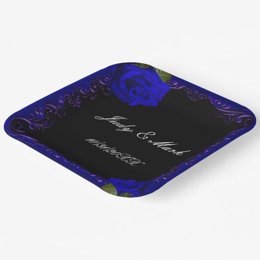 Elegant Goth Blue Rose Pappteller (Gewinkelt)