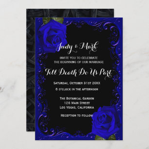 Elegant Goth Blue Rose Wedding Einladung
