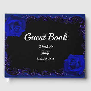Elegant Goth Blue Rose Wedding Guest Book Gästebuch