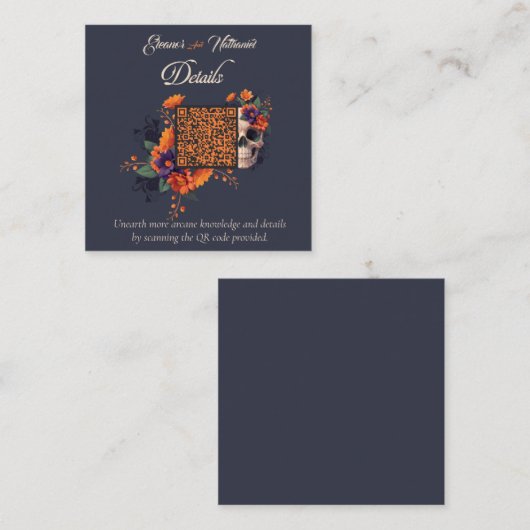 Elegant Goth Floral Minimal QR Code Details Begleitkarte (Vorne/Hinten)