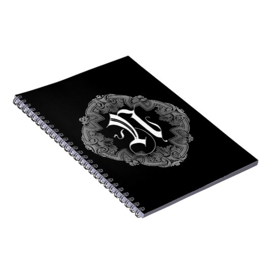Elegant Goth Initial N Notebook Notizblock (Rechte Seite)