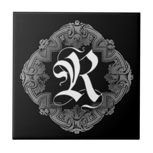 Elegant Goth Initial R Fliese (Vorderseite)