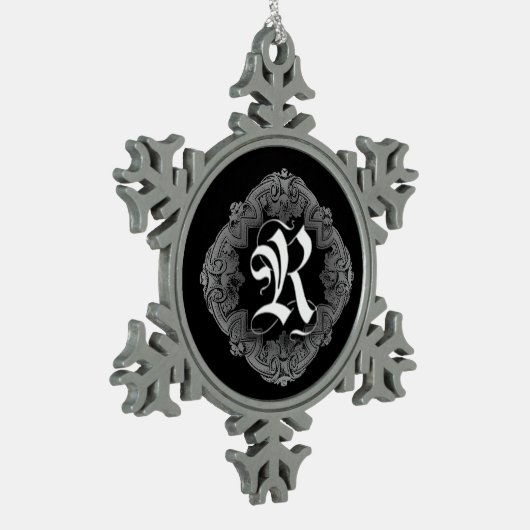 Elegant Goth Initial R Snowflake Ornament (Links)