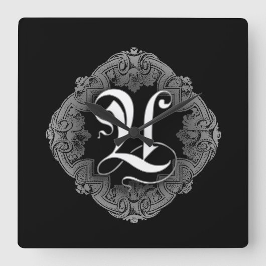 Elegant Goth Initial U Quadratische Wanduhr (Vorderseite)