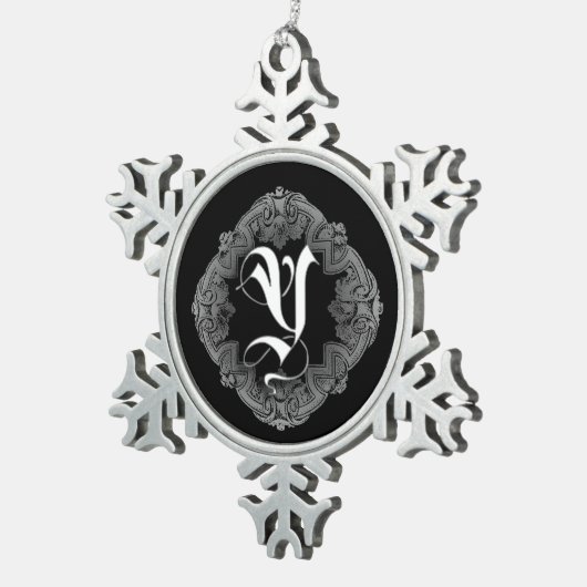 Elegant Goth Initial Y Snowflake Schneeflocken Zinn-Ornament (Rechts)
