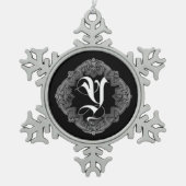 Elegant Goth Initial Y Snowflake Schneeflocken Zinn-Ornament (Vorderseite)