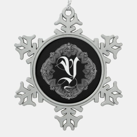 Elegant Goth Initial Y Snowflake Schneeflocken Zinn-Ornament (Vorderseite)