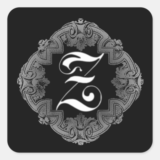 Elegant Goth Initial Z Quadratischer Aufkleber (Vorderseite)
