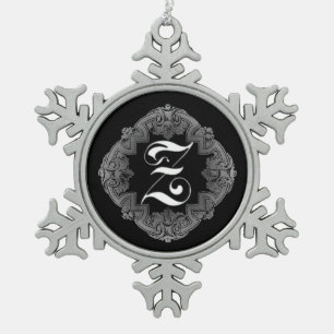 Elegant Goth Initial Z Snowflake Schneeflocken Zinn-Ornament