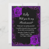 Elegant Goth Lila Rose Bridesmaid Einladung (Vorderseite)