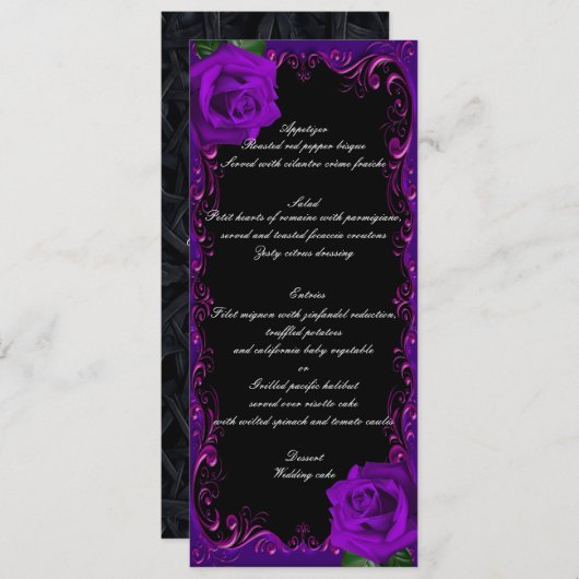 Elegant Goth Lila Rose Hochzeitsmenü Menükarte (Vorne/Hinten)