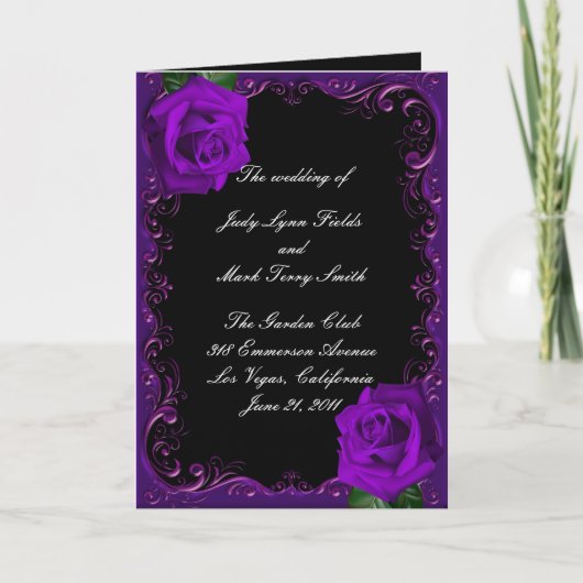 Elegant Goth Lila Rose Hochzeitsprogrammkarte Programm (Vorderseite)