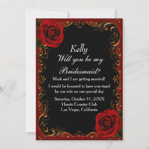 Elegant Goth Rote Rosen Bridesmaid Einladung