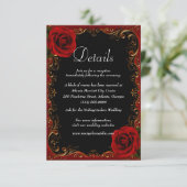 Elegant Goth Rote Rosen Hochzeitdetails Begleitkarte (Stehend Vorderseite)