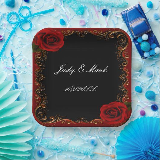 Elegant Goth Rote Rosen Pappteller (Party)