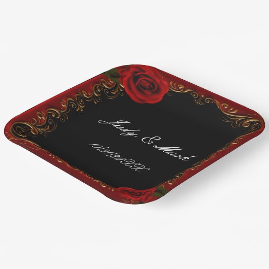 Elegant Goth Rote Rosen Pappteller (Gewinkelt)