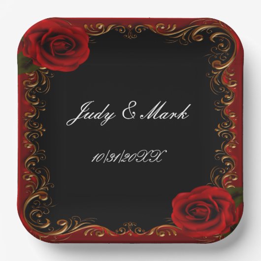 Elegant Goth Rote Rosen Pappteller (Vorderseite)