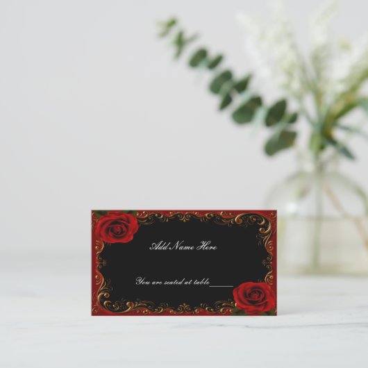 Elegant Goth Rote Rosen Table Platzkarte (Stehend Vorderseite)