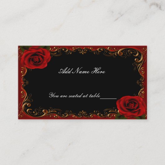 Elegant Goth Rote Rosen Table Platzkarte (Vorderseite)
