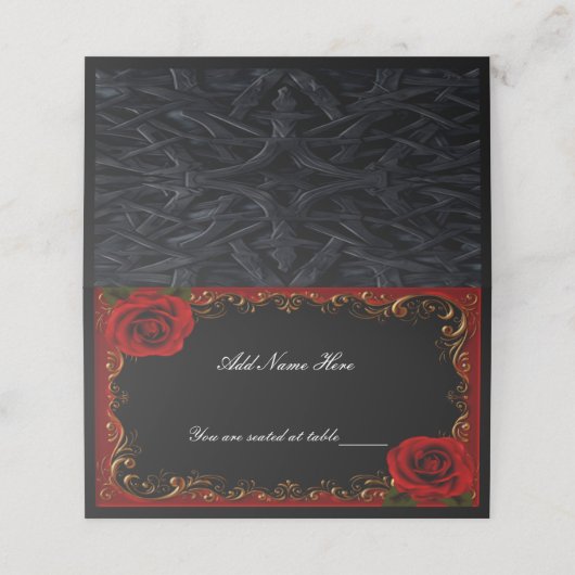 Elegant Goth Rote Rosen Table Platzkarte (Außenseite Aufgefaltet)