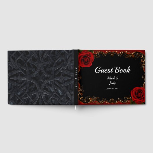 Elegant Goth Rote Rosen Wedding Gästebuch (Voll)