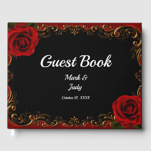 Elegant Goth Rote Rosen Wedding Gästebuch