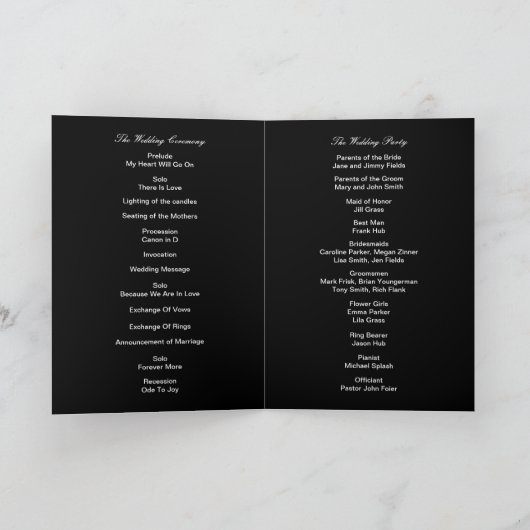 Elegant Goth Rote Rosen Wedding Program Card Programm (Innenseite)