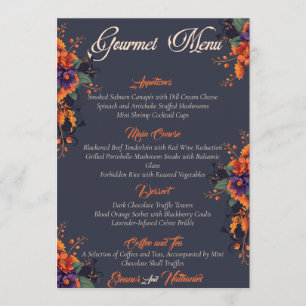 Elegant Gothic 3D-Blumen-Schädel-Gourmet-Menü Menükarte
