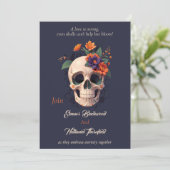 Elegant Gothic 3D Blumenschädel Hochzeit Einladung (Stehend Vorderseite)