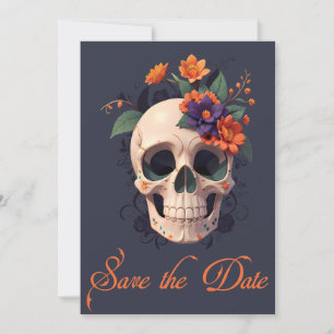 Elegant Gothic 3D Floral Schädel Save the Date  Einladung