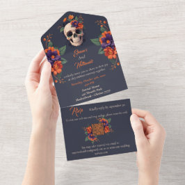 Elegant Gothic 3D Floral Skull Hochzeit All In One Einladung