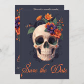 Elegant Gothic 3D Floral Skull Save the Date Einladung (Vorne/Hinten)