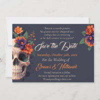 Elegant Gothic 3D Floral Skull Save the Date