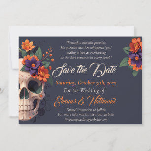 Elegant Gothic 3D Floral Skull Save the Date Einladung