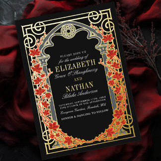 Elegant Gothic Autumn Cathedral Frame Wedding  Folieneinladung