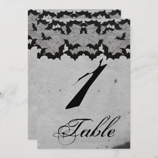 Elegant Gothic Bat Lace Posh Wedding Tischnummer (Vorne/Hinten)