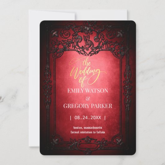 Elegant Gothic Blaugrün Rost Rot Rahmen Save The D Date (Vorderseite)