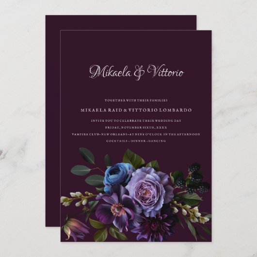 Elegant Gothic Dark Blume Wedding Einladung (Vorne/Hinten)